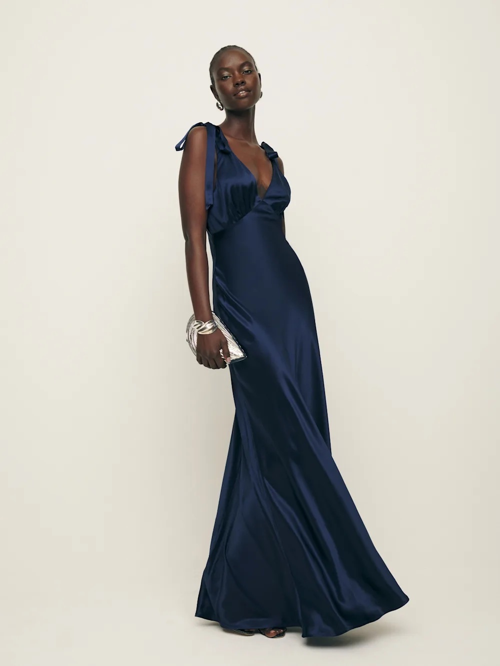 Reformation Pernille silk dress navy blue‎  maxi formal summer wedding guest NWT